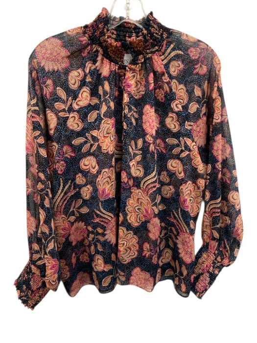 Misa Size L Blue, Pink, Orange Polyester Long puff sleeve Floral Print Top Blue, Pink, Orange / L