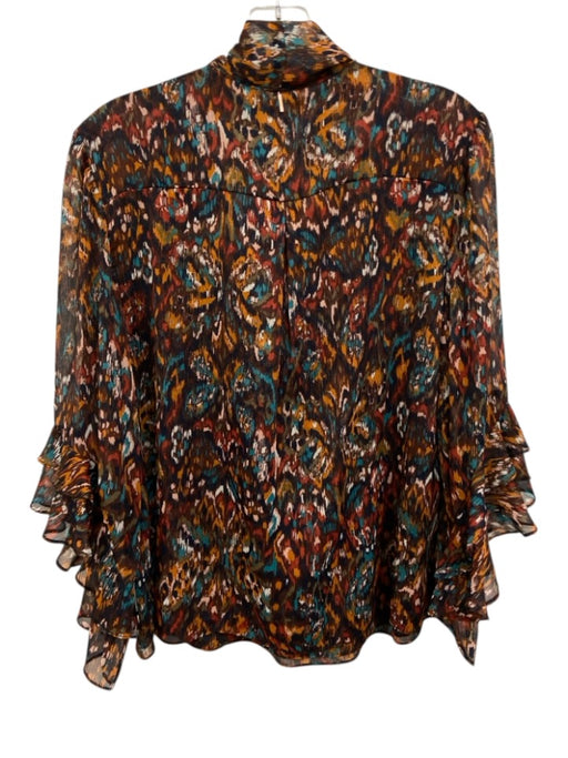 Misa Size M Brown, Yellow, Blue Polyester & Metallic Long puff sleeve Top Brown, Yellow, Blue / M