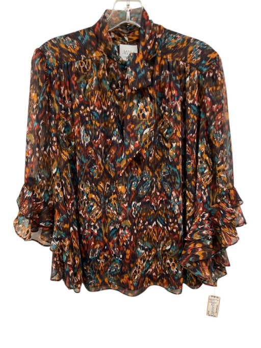Misa Size M Brown, Yellow, Blue Polyester & Metallic Long puff sleeve Top Brown, Yellow, Blue / M