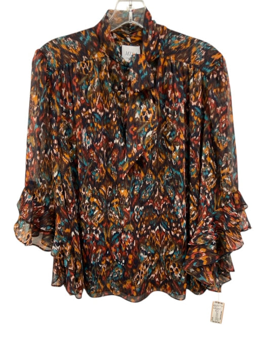 Misa Size M Brown, Yellow, Blue Polyester & Metallic Long puff sleeve Top Brown, Yellow, Blue / M