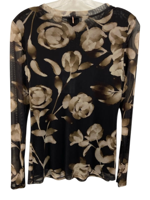 Misa Size M Black, Green, Beige Polyester & Spandex Mesh Floral Print Top Black, Green, Beige / M