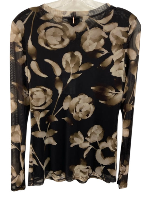 Misa Size M Black, Green, Beige Polyester & Spandex Mesh Floral Print Top Black, Green, Beige / M