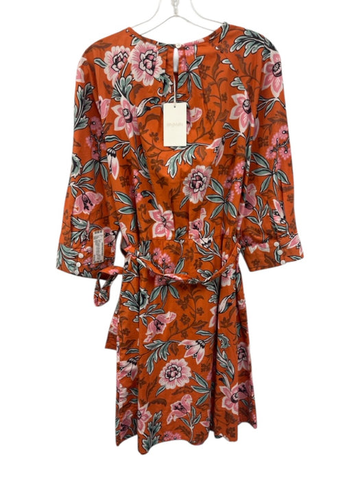 Banjanan Size L Orange, Pink, Green Cotton Poplin Long Sleeve Floral Print Dress Orange, Pink, Green / L