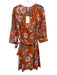Banjanan Size L Orange, Pink, Green Cotton Poplin Long Sleeve Floral Print Dress Orange, Pink, Green / L
