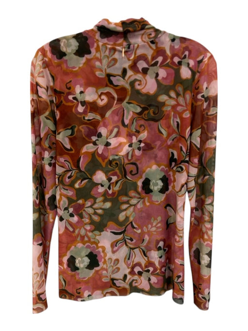 Misa Size M Pink, Green, Orange Polyester & Spandex Mesh Floral Print Top Pink, Green, Orange / M