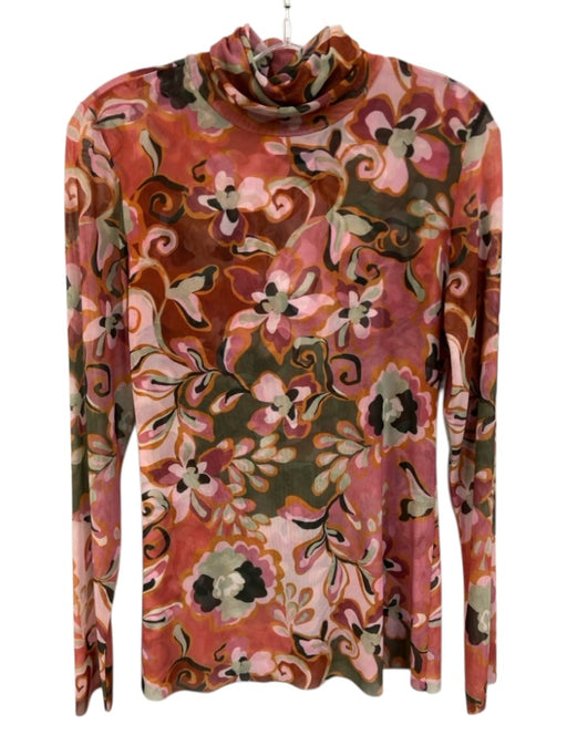 Misa Size M Pink, Green, Orange Polyester & Spandex Mesh Floral Print Top Pink, Green, Orange / M