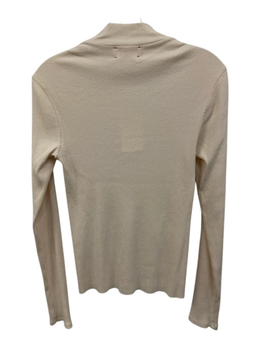 XiRENA Size M Ivory Cream Cotton & Spandex Long Sleeve Rib Knit Mock Neck Top Ivory Cream / M