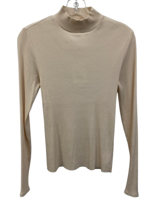 XiRENA Size M Ivory Cream Cotton & Spandex Long Sleeve Rib Knit Mock Neck Top Ivory Cream / M