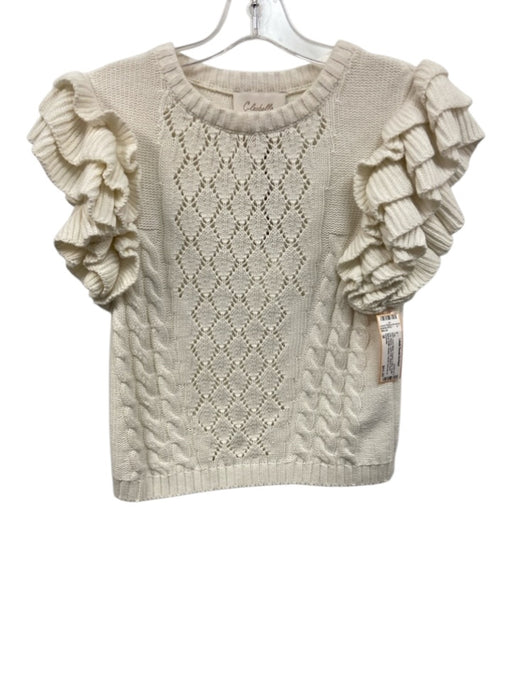 Cleobella Size M Ivory White Organic Cotton Ruffle Cap Sleeve Cable Knit Top Ivory White / M