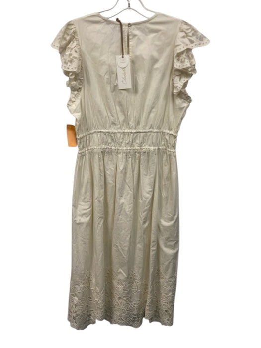 Cleobella Size L Cream White Cotton Eyelet Lace Flutter Sleeve Maxi Dress Cream White / L