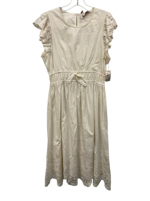 Cleobella Size L Cream White Cotton Eyelet Lace Flutter Sleeve Maxi Dress Cream White / L