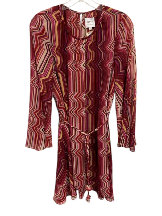 Misa Size L Red, Pink, Yellow Polyester Chevron Stripe Long Wide Sleeve Dress Red, Pink, Yellow / L