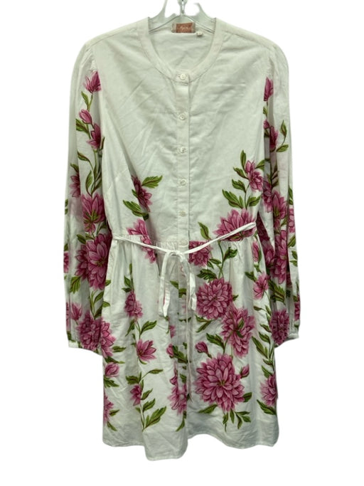 Banjanan Size L White, Pink & Green Cotton Floral Long Sleeve Button Front Dress White, Pink & Green / L