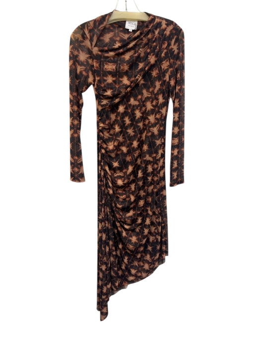 Misa Size S Black & Brown Polyester Blend Mesh Abstract Print Long Sleeve Dress Black & Brown / S