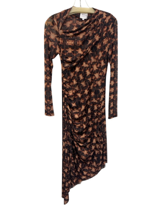 Misa Size S Black & Brown Polyester Blend Mesh Abstract Print Long Sleeve Dress Black & Brown / S