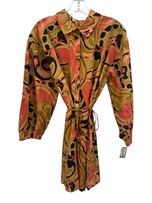 Cleobella Size S beige, pink & black Cotton Long Sleeve Abstract Swirls Dress beige, pink & black / S