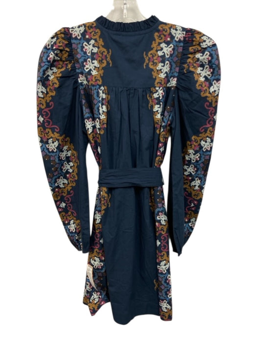 Cleobella Size XS navy blue & multi Cotton Abstract Print Long Sleeve Dress navy blue & multi / XS