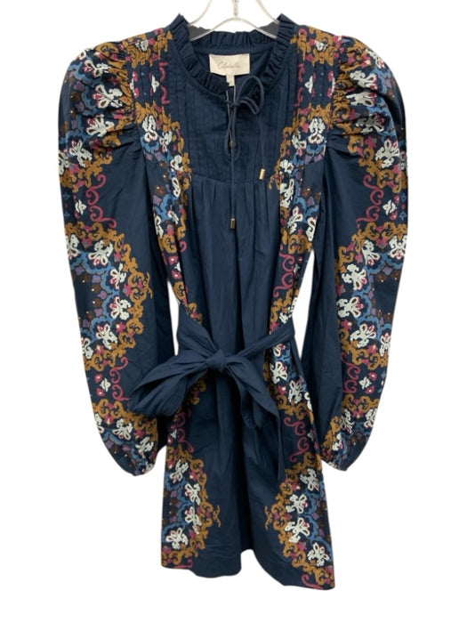 Cleobella Size XS navy blue & multi Cotton Abstract Print Long Sleeve Dress navy blue & multi / XS