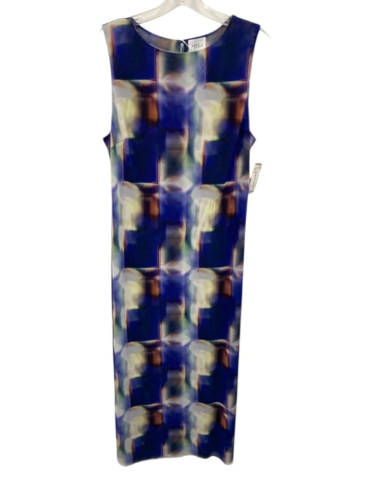 Misa Size L Blue & Multi Polyester Blend Mesh Abstract Print Sleeveless Dress Blue & Multi / L
