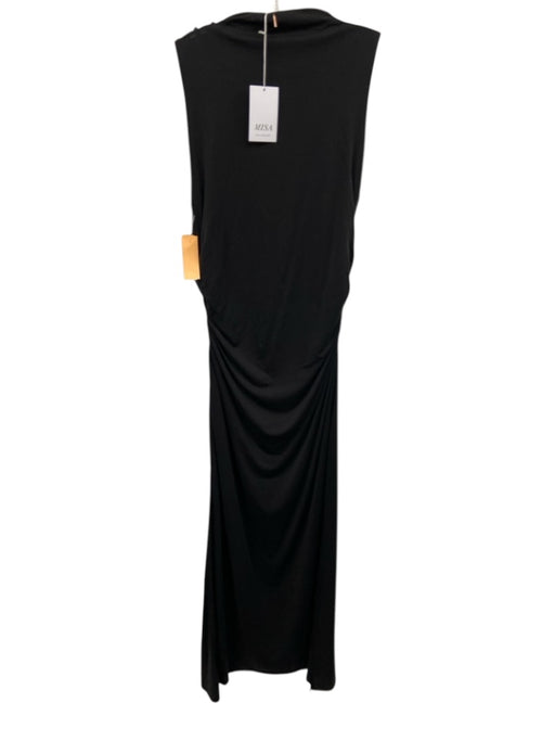 Misa Size L Black Modal Blend Boat Neck Sleeveless Stretch Button Detail Dress Black / L