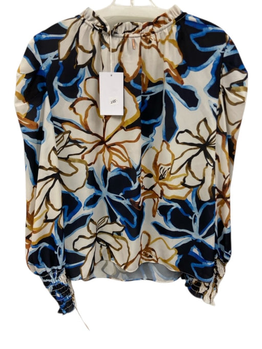 Misa Size L White, Blue & Yellow Polyester Long Sleeve Abstract Print Top White, Blue & Yellow / L