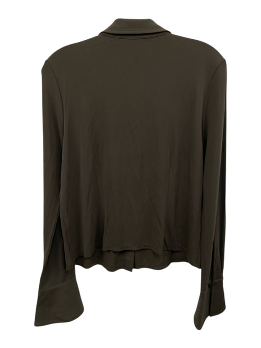 Good American Size L Dark Brown Viscose Blend Long Sleeve Button Down Collar Top Dark Brown / L