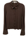 Good American Size L Dark Brown Viscose Blend Long Sleeve Button Down Collar Top Dark Brown / L