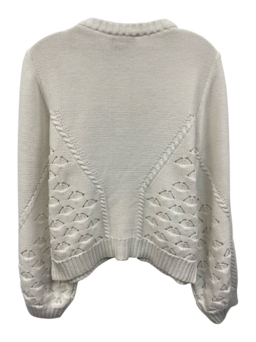 Cleobella Size L White Cotton Chunky Knit Flower Detail Button Front Sweater White / L