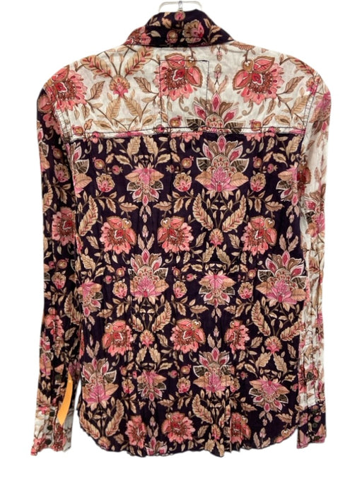Cino Size XS Pink, Blue, White Cotton Long Sleeve Abstract Floral Buttons Top Pink, Blue, White / XS
