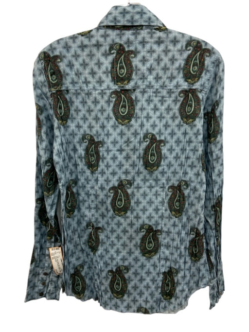 Cino Size XS Blue, Green, Red Cotton Long Sleeve Abstract Paisley Buttons Top Blue, Green, Red / XS