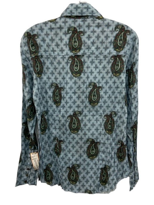 Cino Size XS Blue, Green, Red Cotton Long Sleeve Abstract Paisley Buttons Top Blue, Green, Red / XS