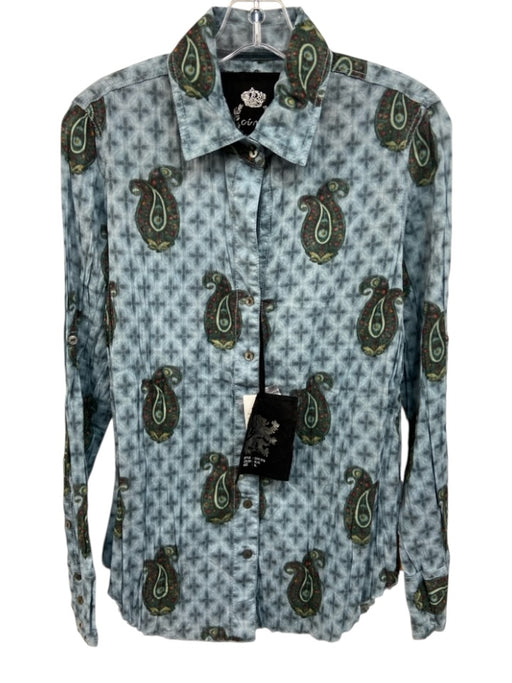 Cino Size XS Blue, Green, Red Cotton Long Sleeve Abstract Paisley Buttons Top Blue, Green, Red / XS