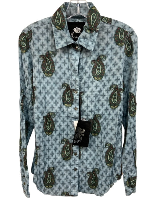Cino Size XS Blue, Green, Red Cotton Long Sleeve Abstract Paisley Buttons Top Blue, Green, Red / XS