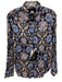 Cino Size XS Blue & Beige Cotton Long Sleeve Abstract Floral Buttons Collar Top Blue & Beige / XS