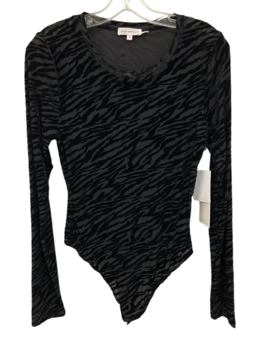 Good American Size 1/S Black Polyester & Nylon Long Sleeve Zebra Snaps Bodysuit Black / 1/S