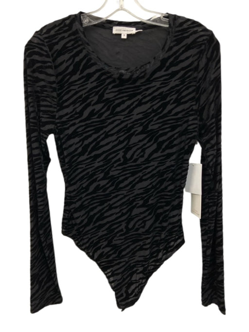 Good American Size 3/L Black Polyester & Nylon Long Sleeve Zebra Snaps Bodysuit Black / 3/L