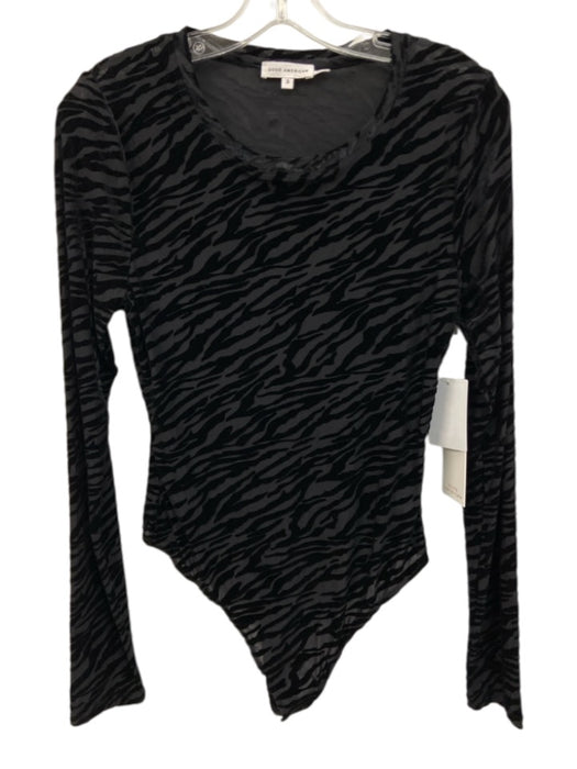 Good American Size 3/L Black Polyester & Nylon Long Sleeve Zebra Snaps Bodysuit Black / 3/L