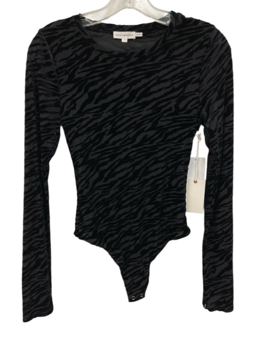 Good American Size 1/S Black Polyester & Nylon Long Sleeve Zebra Snaps Bodysuit Black / 1/S