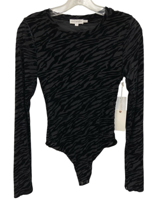 Good American Size 1/S Black Polyester & Nylon Long Sleeve Zebra Snaps Bodysuit Black / 1/S