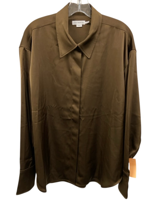 Good American Size 5/6 Brown Polyester & Elastane Satin Buttons Collar Top Brown / 5/6