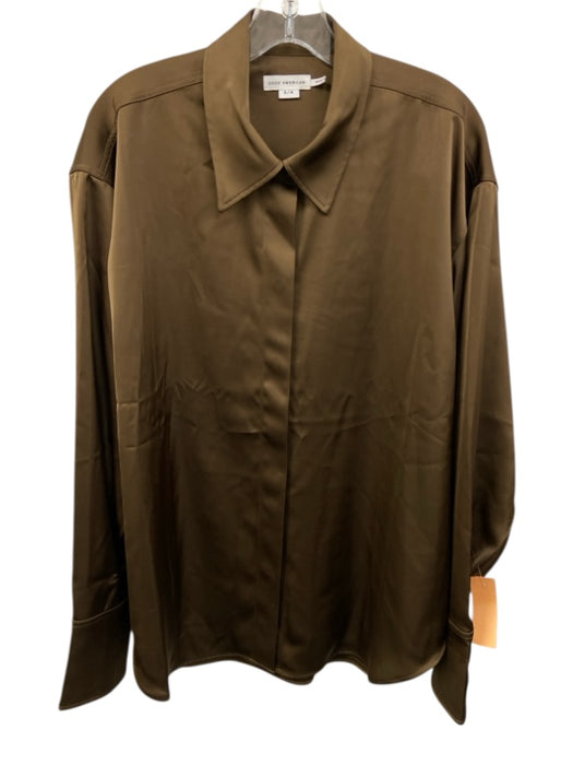 Good American Size 3/4 Brown Polyester & Elastane Satin Buttons Collar Top Brown / 3/4