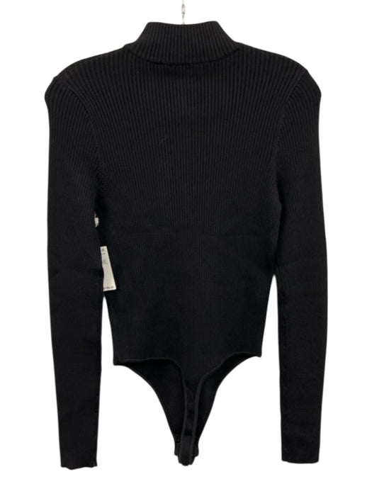 Good American Size M Black Rayon & Nylon Mock Neck Long Sleeve 1/2 Zip Bodysuit Black / M