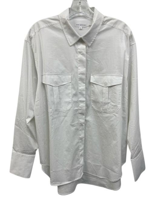 Good American Size 3/L White Cotton & Nylon Long Sleeve Breast Pocket Collar Top White / 3/L