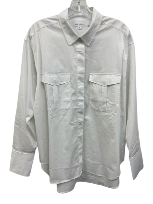 Good American Size 3/L White Cotton & Nylon Long Sleeve Breast Pocket Collar Top White / 3/L