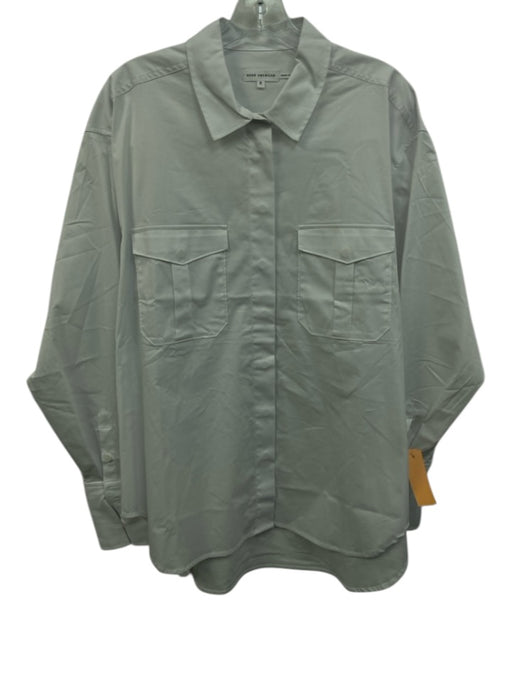 Good American Size 3/L White Cotton & Nylon Long Sleeve Breast Pocket Collar Top White / 3/L