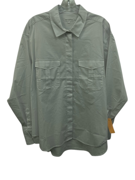 Good American Size 3/L White Cotton & Nylon Long Sleeve Breast Pocket Collar Top White / 3/L