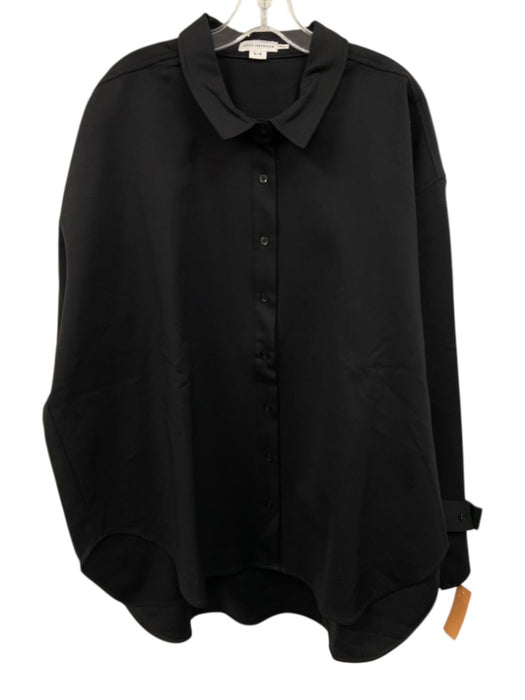 Good American Size 00/0 Black Cotton & Nylon Long Sleeve Buttons Collar Top Black / 00/0