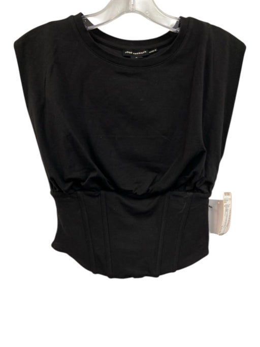 Good American Size S Black Cotton & Spandex Sleeveless Corset Side Zip Crop Top Black / S