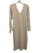 Stateside Size L Cream Acetate & Viscose Velvet V Neck Long Sleeve Midi Dress Cream / L