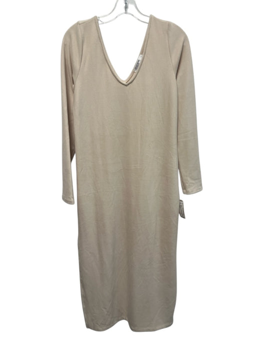 Stateside Size L Cream Acetate & Viscose Velvet V Neck Long Sleeve Midi Dress Cream / L